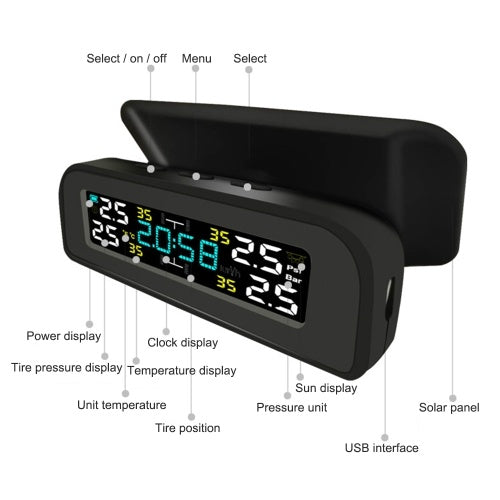 Car TPMS Tire Pressure Monitoring System Car Wireless Solar Charging Alarm System