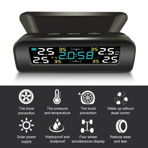 Car TPMS Tire Pressure Monitoring System Car Wireless Solar Charging Alarm System