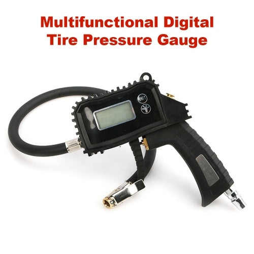 Digital Tire Pressure Gauge Portable Tire Inflator Air Pressure Gauge with LED light, Rubber Hose，Handheld Pressure Pistol for Truck, Auto, Bike Inner Tube, LED Backlight Display