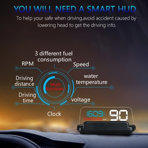 Car HUD Display, Head Up Display High Definition Speedometer Car Diagnostic Tool OBDⅡ Fault Code Elimination Safe Driving Computer Overspeed Fault Alarm for All Vehicles