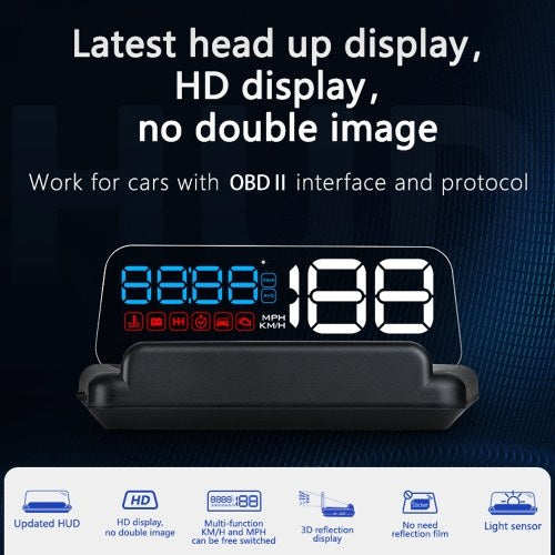 Car HUD Display, Head Up Display High Definition Speedometer Car Diagnostic Tool OBDⅡ Fault Code Elimination Safe Driving Computer Overspeed Fault Alarm for All Vehicles