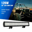 126W 20inch Waterproof Spot Flood Combo for ATV Truck Led Lights Driving Lamp with Mounting Bracket for Car Vehicle