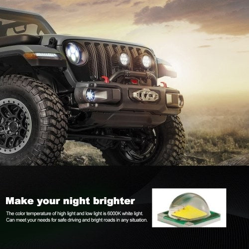 7 inch Round Black LED Headlight High Low Beam Replacement for Wrangler