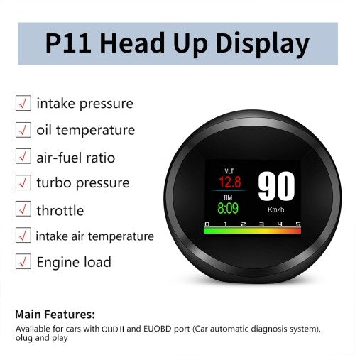 شاشة عرض HUD للسيارة، شاشة عرض علوية لنظام تحديد المواقع العالمي (OBD+GPS)، أداة تشخيص السيارة الآمنة عالية الوضوح للقيادة بالكمبيوتر