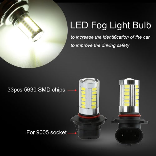 2 X 5630 33-SMD 850LM LED Car Fog Light Lamp Bulb 9005 Socket White