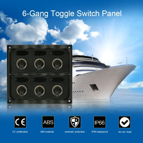 12V-24V Waterproof 6-Gang Toggle Switch Panel with Fuse LED Indicators DIY Switch for Car Boat Marine Motorcycle