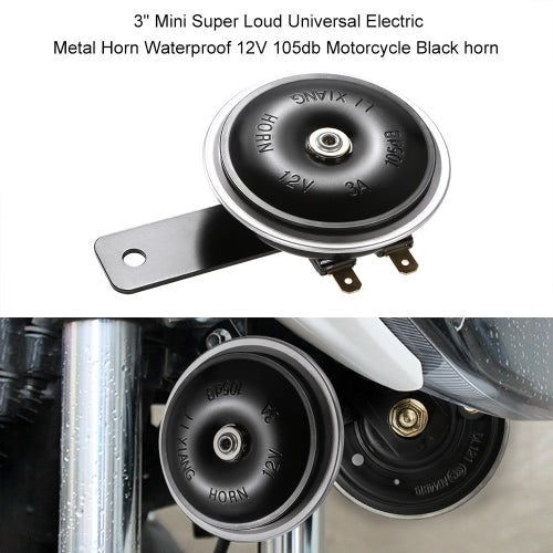 3" Mini Super Loud Universal Electric Metal Horn Waterproof 12V 105db Motorcycle Black horn