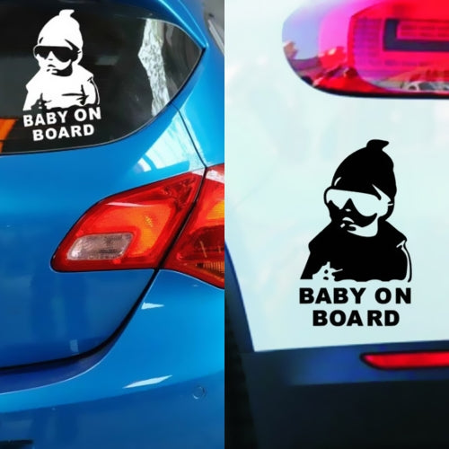 Cute Lovely Baby Cool Hat Sunglasses on Board Pattern Car Sticker Window Reflective Sheeting 3D Car Windshield Decal Rear Funny Outside Styling Auto Vehicle Decoration Affixed Cover Laptop Truck Accessories