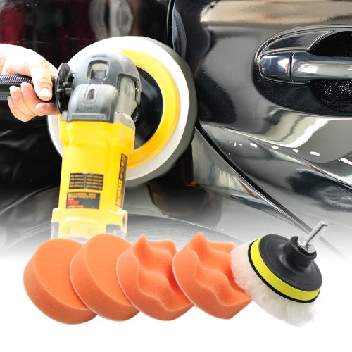 7Pcs 3 Inch Auto Tool Polishing Buffing Pad Set Beauty Waxing Drill Adapter Wheel Curved Wool Buffer Sponge for Car