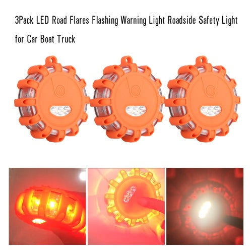 3Pack LED Road Flares Flashing Warning Light  Roadside Safety Light for Car Boat Truck