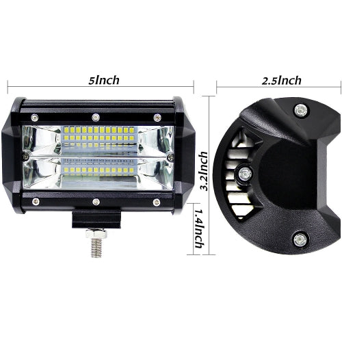 2Pcs 5inch 72W LED Light Bar Spot Beam Work Light Driving Fog Light Road Lighting for Jeep Car Truck SUV Boat Marine