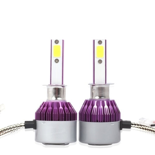 C6 Universal Car LED Headlight Purple Auto Modified Conversion Lamp Kit COB Bulbs Lamps 6500K White Light