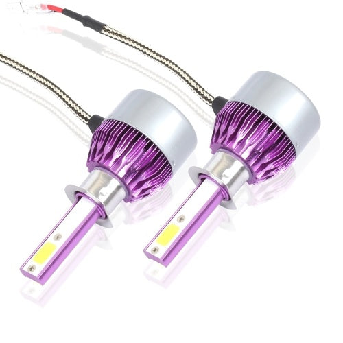 C6 Universal Car LED Headlight Purple Auto Modified Conversion Lamp Kit COB Bulbs Lamps 6500K White Light