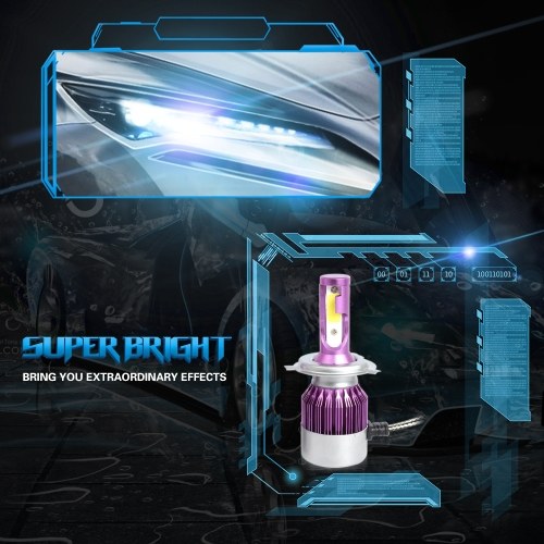 C6 Universal Car LED Headlight Purple Auto Modified Conversion Lamp Kit COB Bulbs Lamps 6500K White Light