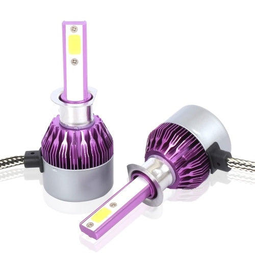 C6 Universal Car LED Headlight Purple Auto Modified Conversion Lamp Kit COB Bulbs Lamps 6500K White Light