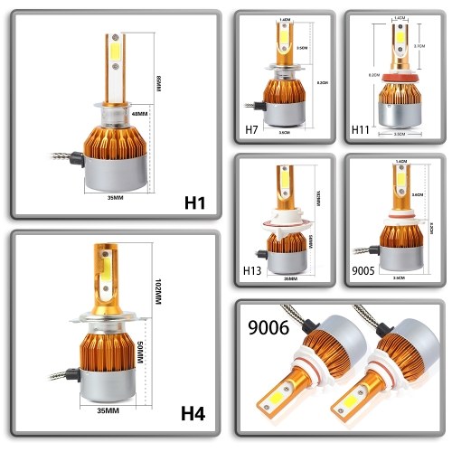 C6 Universal Automobile Headlight Gold Modified Lamp Kit Car LED Conversion COB Bulbs Lamps 6500K White Light