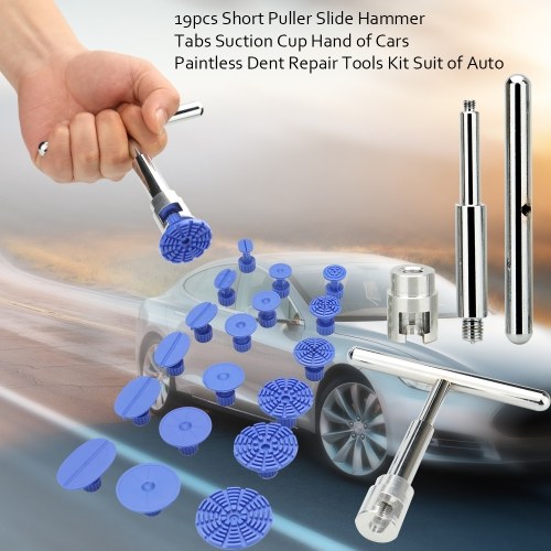 19pcs Short Puller Slide Hammer Tabs Suction Cup Hand of Cars Paintless Dent Repair Tools Kit Suit of Auto