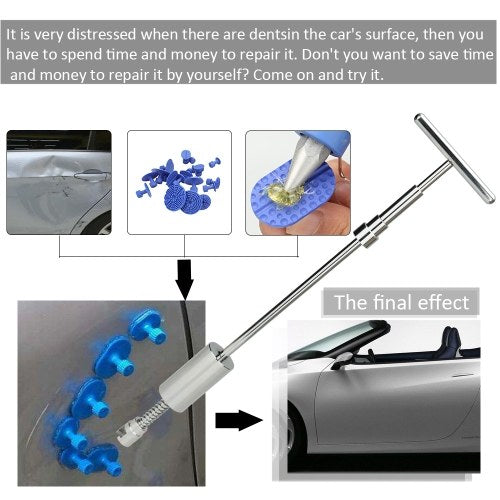 Paintless Car Dent Repair Tool Kit Slide Hammer Puller Tabs +100-240V 100W Hot Melt Glue Gun with Glue Sticks  US