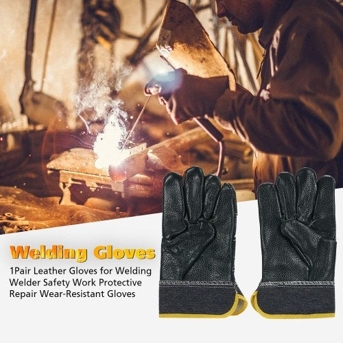 1Pair Leather Gloves for Welding Welder Safety Work Protective Repair Wear-Resistant Gloves Random Color