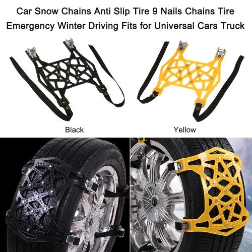 Car Snow Chains Anti Slip Tire 9 Nails Chains Tire Emergency Winter Driving Fits for Universal Cars Truck