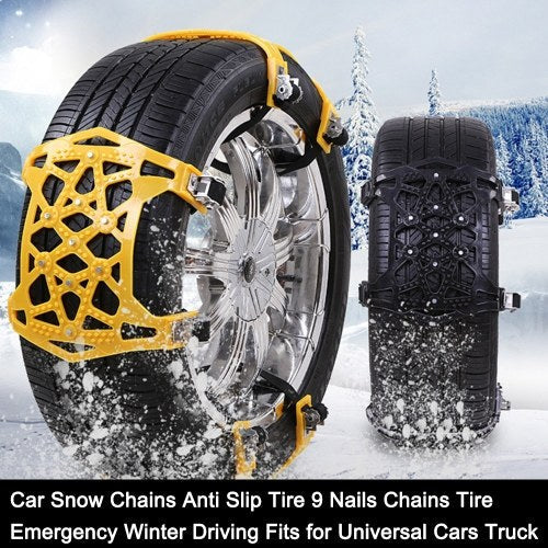 Car Snow Chains Anti Slip Tire 9 Nails Chains Tire Emergency Winter Driving Fits for Universal Cars Truck