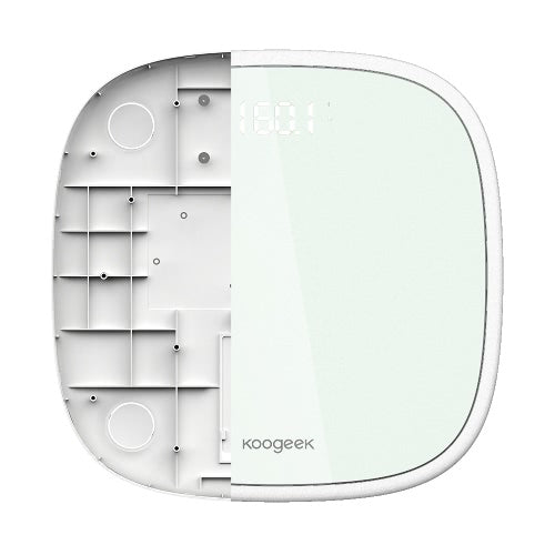 مقياس وزن الجسم الرقمي Koogeek Smart Wireless BT 4.0، التعرف على 16 مستخدمًا مع شاشة LED زجاجية فائقة الوضوح، مجموعة تتبع الوزن المستهدفة 440 رطل / 200 كجم، سعة الوزن باللون الأبيض