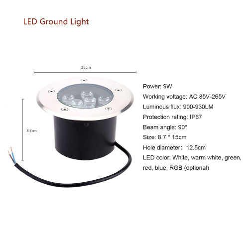 9W Garden Path Floor Underground Buried Light Yard Lamp