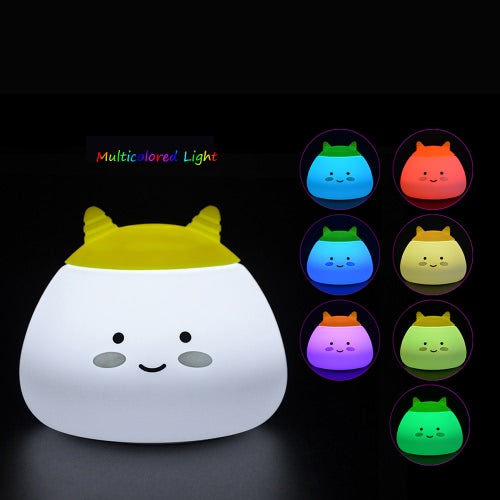 1.6W 8 LEDs Creative Cute Mascot Night Light USB Rechargeable Soft Silicone Cartoon Lamp 2 Control Patterns 5 Lighting Modes Touch Sensor Battery Included Portable Colorful Light for Baby Nursery Children Toy Bedside Lamp Luminaria Gift Bedroom Festival E