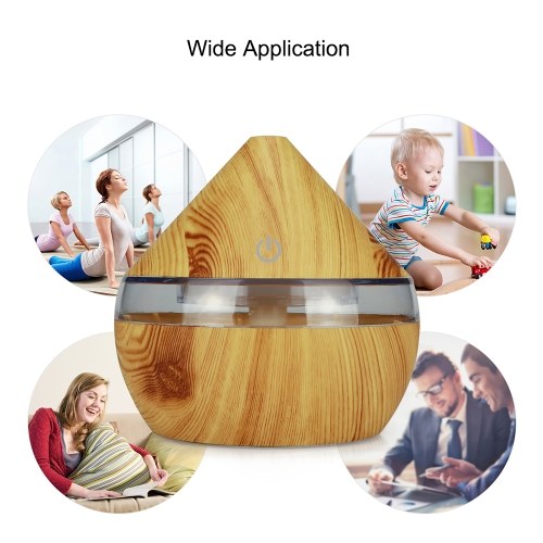 DC5V 2W 300ml USB Cool Mist Air Humidifier Essential Oil Diffuser 7 Color Changing Light for Office Home Bedroom Living Room Study Yoga Spa