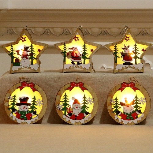 Portable Delicate Christmas Decoration Wooden Lighting