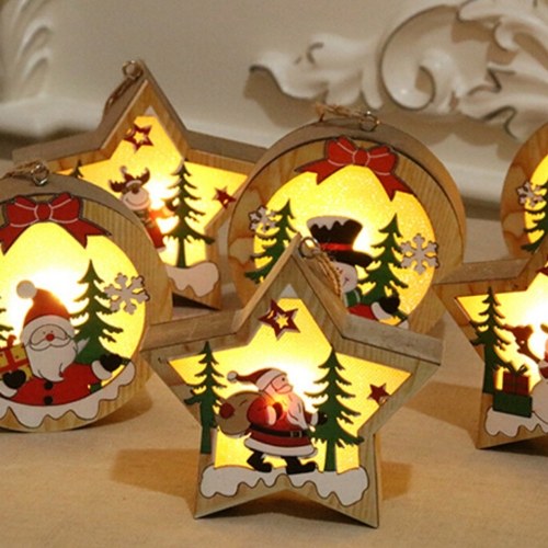 Portable Delicate Christmas Decoration Wooden Lighting