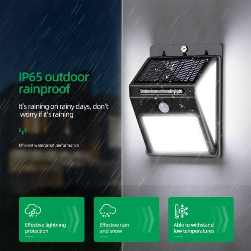 140leds Solar Powered Wall Lamp Lighting Sensor and PIR Motion Sensor Control Three Sides Wall Mounted Light