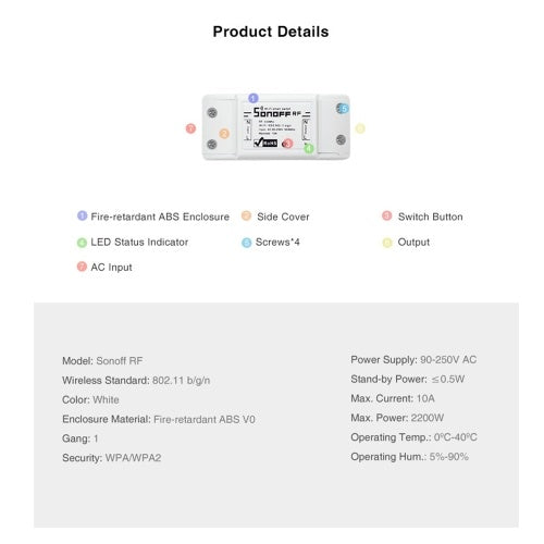 SONOFF WiFi Intelligent Switch RF Voice Control With RF Receiver for Intelligent Home Switches with Timing Function Automation Module