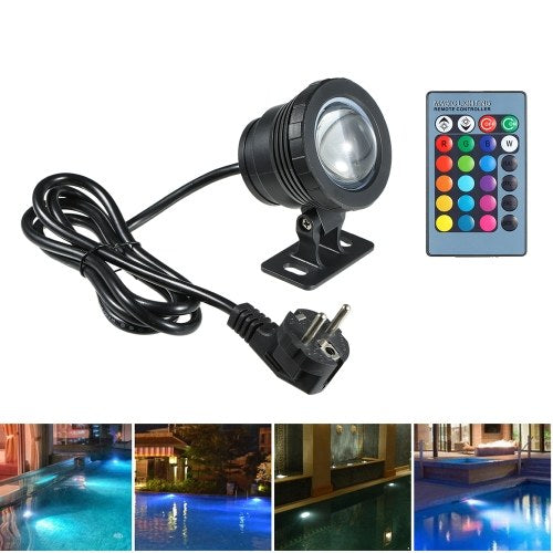 AC85-265V 20W RGB LEDs Underwater Light Submersible Lamp with Remote Control Memory Function 16 Colors Changing Flash/ Strobe/ Fade/ Smooth 4 Lighting Effects IP65 Water-resistant (most 1m) Design for Pool Aquarium Pond Spray Fountain H-alloween Christmas