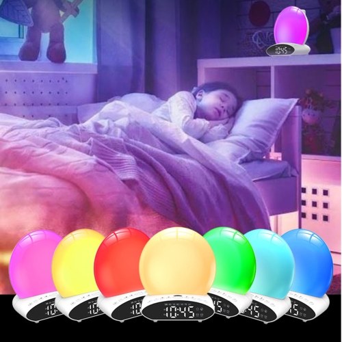 Multifunctional 4 in 1 FM Radio Wake-Up Light Alarm Clock T-ime Projector Desk Lamp