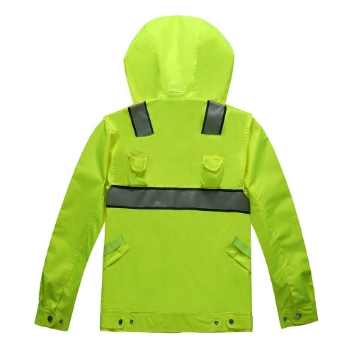 Safety Rain Jacket Waterproof Reflective High Visibility with Detachable Hood Safety Raincoat Traffic Jacket for Adult Yellow Size 3XL