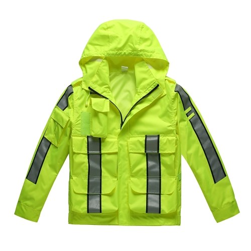 Safety Rain Jacket Waterproof Reflective High Visibility with Detachable Hood Safety Raincoat Traffic Jacket for Adult Yellow Size 3XL