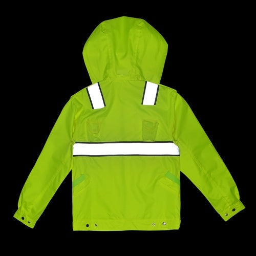 Safety Rain Jacket Waterproof Reflective High Visibility with Detachable Hood Safety Raincoat Traffic Jacket for Adult Yellow Size 3XL