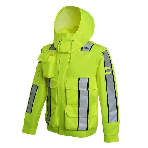 Safety Rain Jacket Waterproof Reflective High Visibility with Detachable Hood Safety Raincoat Traffic Jacket for Adult Yellow Size 3XL