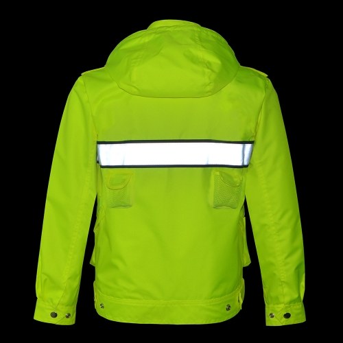 Safety Rain Jacket Waterproof Reflective High Visibility with Detachable Hood Safety Raincoat Traffic Jacket for Adult Yellow Size 3XL