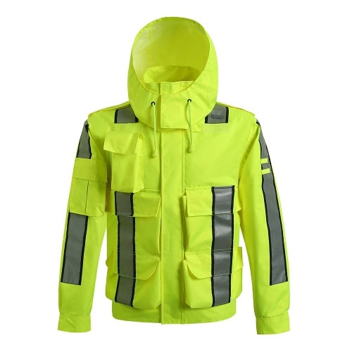 Safety Rain Jacket Waterproof Reflective High Visibility with Detachable Hood Safety Raincoat Traffic Jacket for Adult Yellow Size 3XL