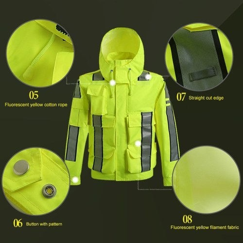 Safety Rain Jacket Waterproof Reflective High Visibility with Detachable Hood Safety Raincoat Traffic Jacket for Adult Yellow Size 3XL