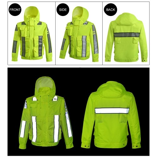 Safety Rain Jacket Waterproof Reflective High Visibility with Detachable Hood Safety Raincoat Traffic Jacket for Adult Yellow Size 3XL