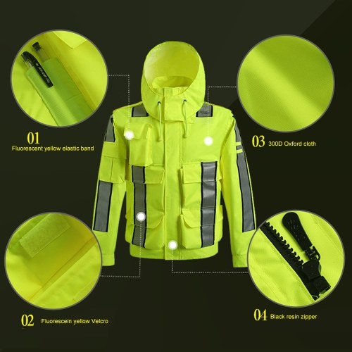 Safety Rain Jacket Waterproof Reflective High Visibility with Detachable Hood Safety Raincoat Traffic Jacket for Adult Yellow Size 3XL