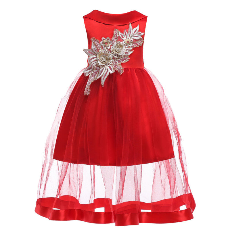 Lace Embroideried Formal Princess Dress - Red