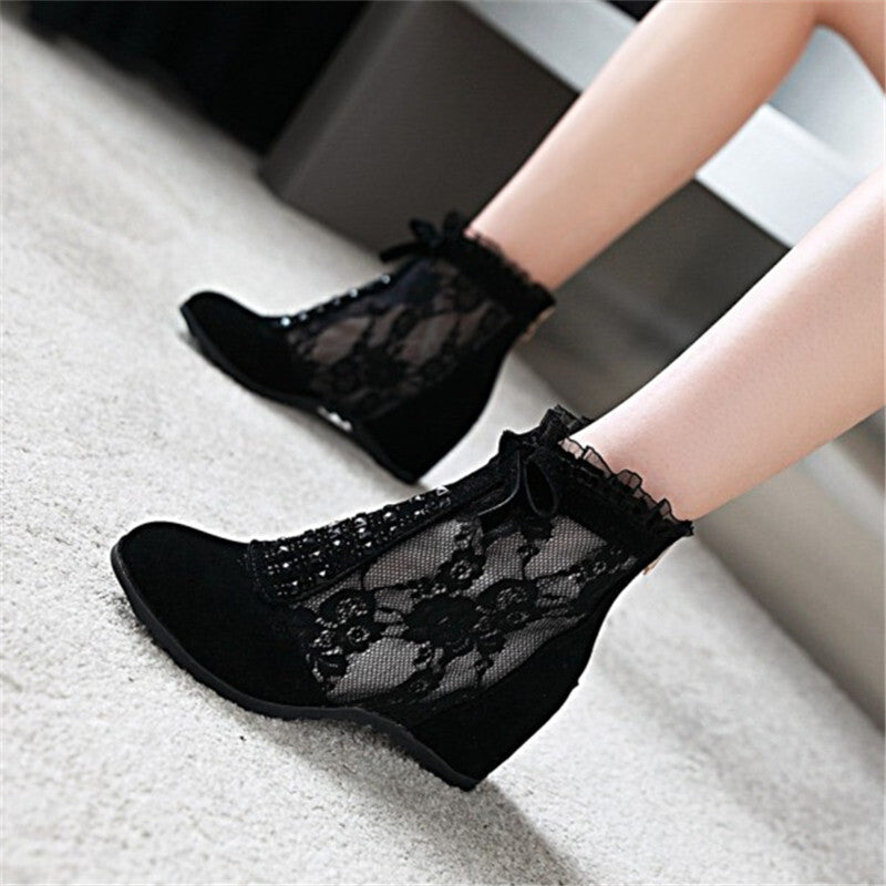 Lace Summer Ankle Boots - Black