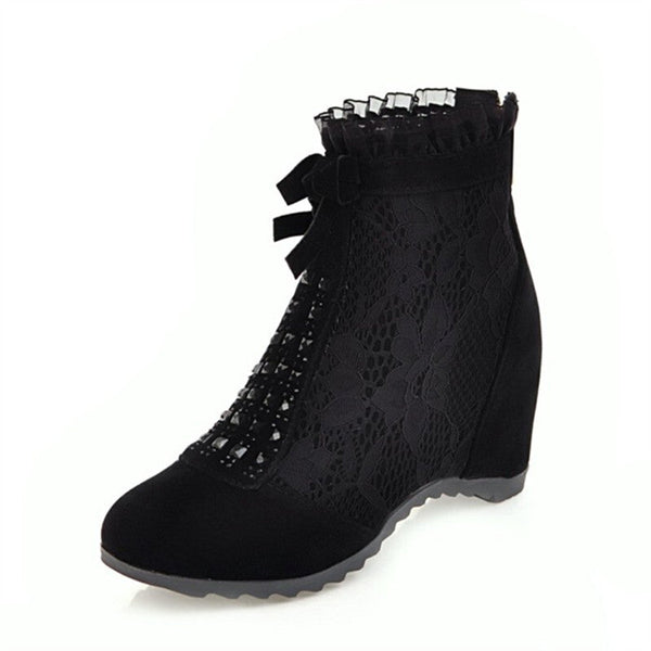 Lace Summer Ankle Boots - Black