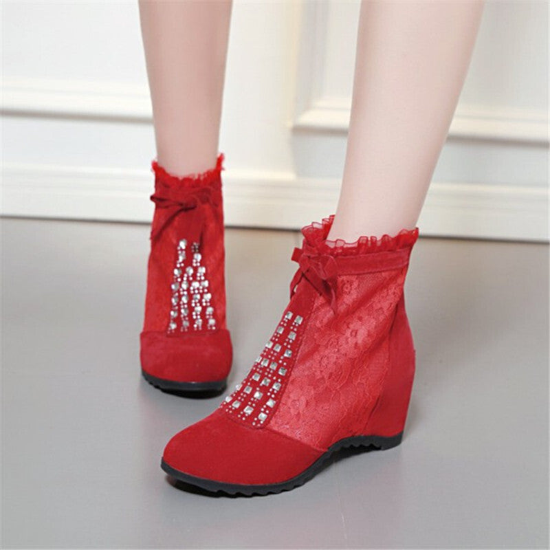 Lace Summer Ankle Boots - Red