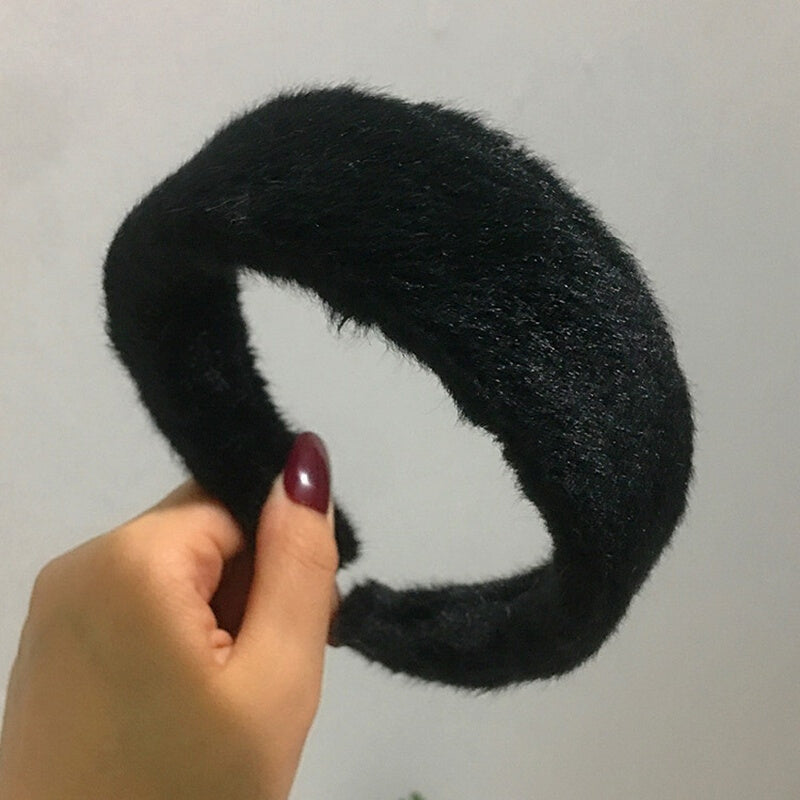 Ladies Plush Thick Furry Hair Accessories - Black