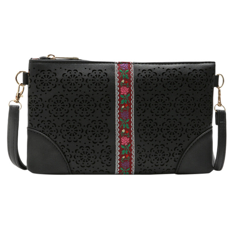 Lady Openwork Embroidery Hand Bag - Black